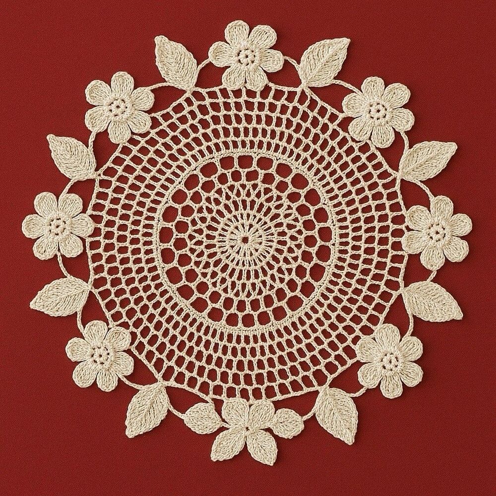 Vintage 1930-1940's Crochet Pattern Irish Lace Floral Doily Table Topper 12-15”